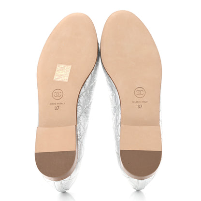 Chanel Metallic Aged Calfskin Quilted Cap Toe Ballerina Flats 37 Silver 5 of 9