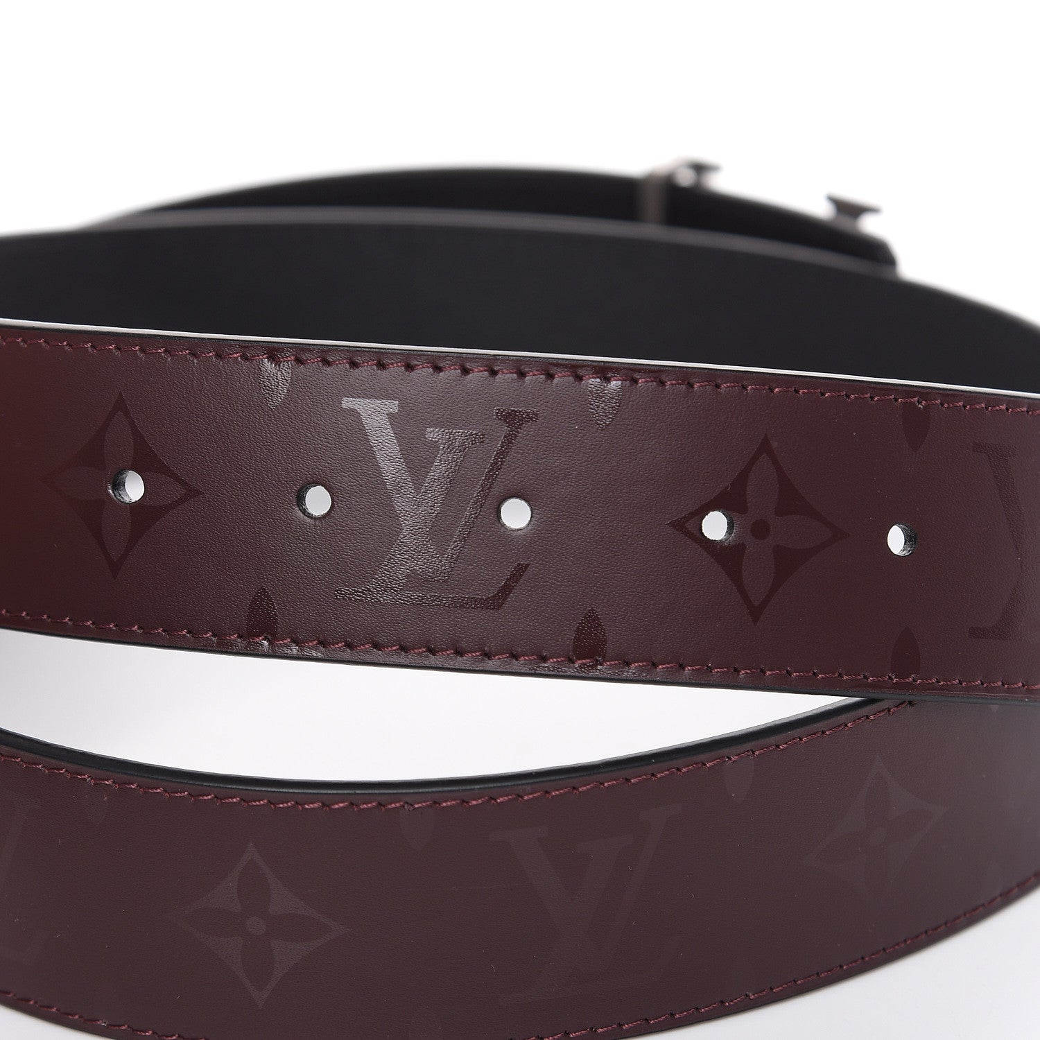 Louis Vuitton Calfskin Illusion Monogram 40mm LV Pyramide Belt 100 40 Burgundy 5 of 8
