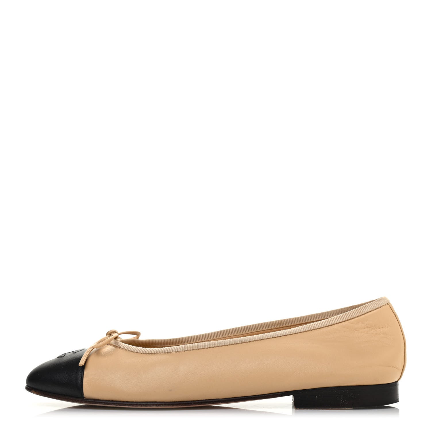 Chanel Lambskin Cap Toe CC Ballerina Flats 39 Beige Black 1 of 4
