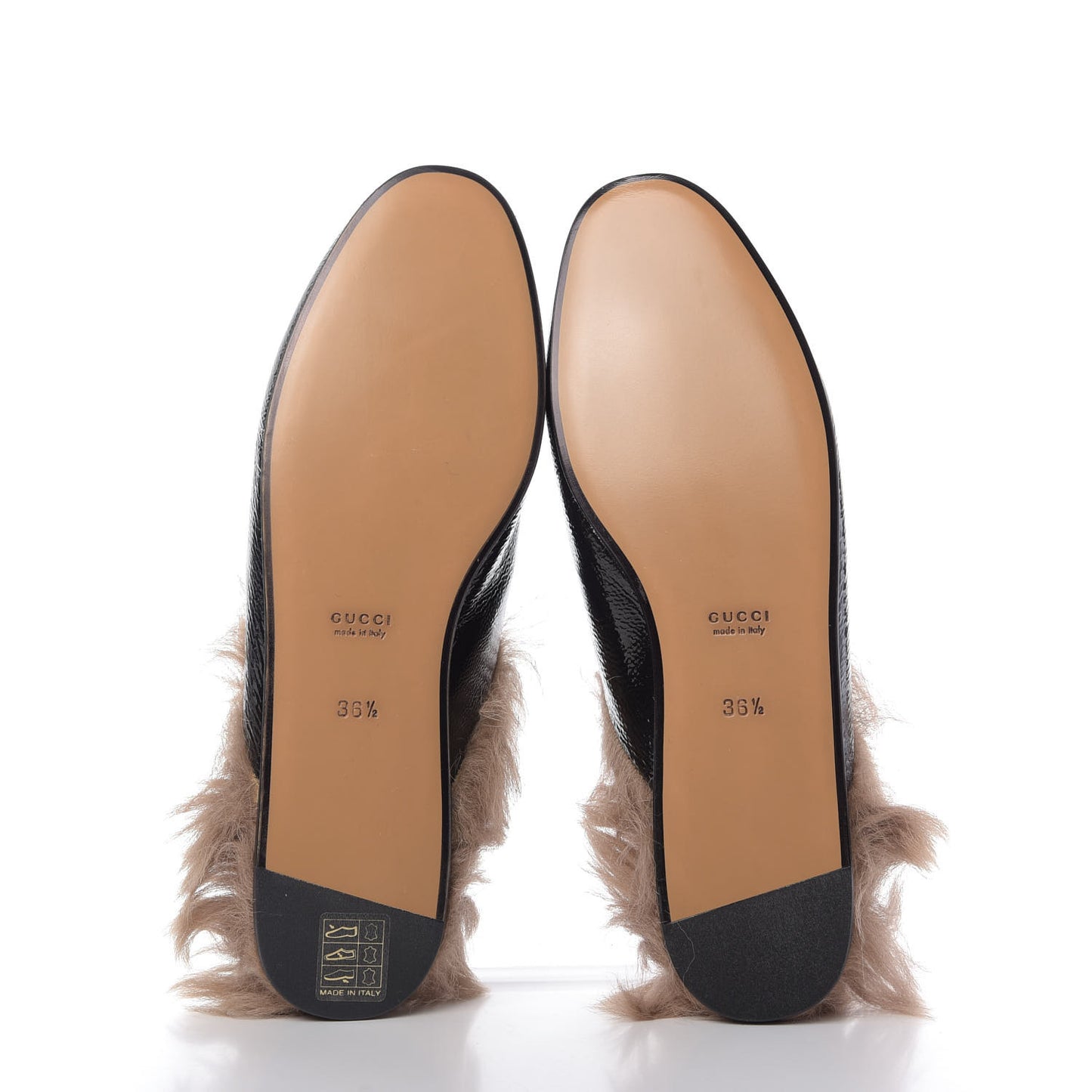 Patent Fur Womens Princetown Slippers 36.5 Black Natural