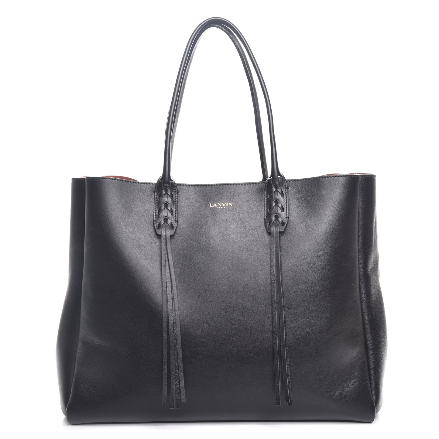 Smooth Calfskin Medium Fringe Shopper Tote Black