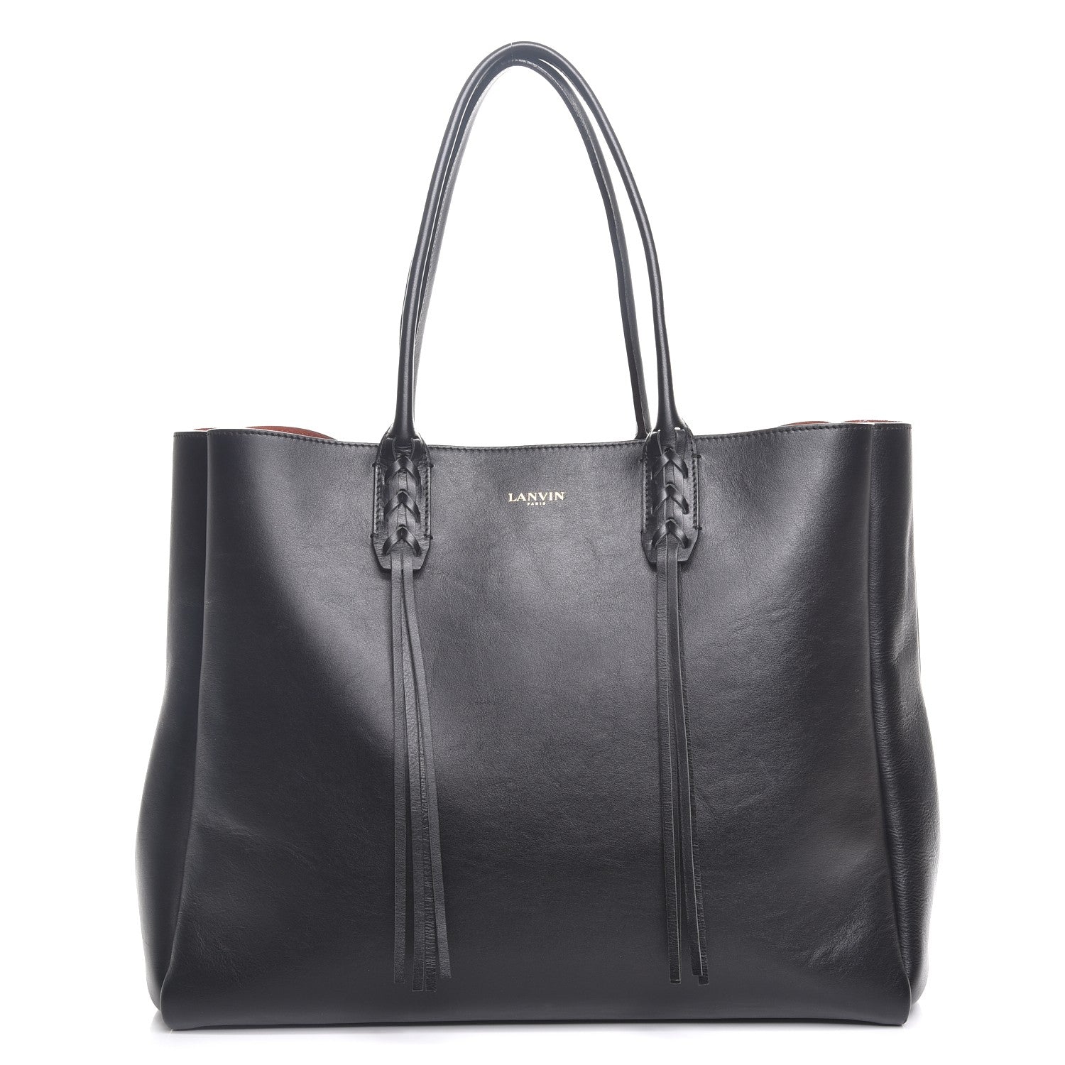 Lanvin Smooth Calfskin Medium Fringe Shopper Tote Black 1 of 6