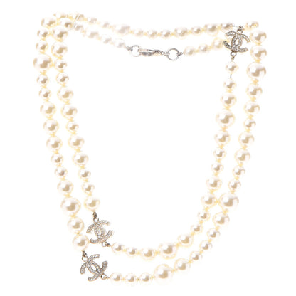 Chanel Graduated Pearl Crystal CC Long Necklace Light Gold 3 of 5