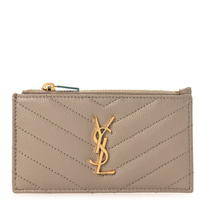 Saint Laurent Monogram Grain de Poudre 5 Fragments Zip Pouch Card Holder Dark Beige 1 of 9