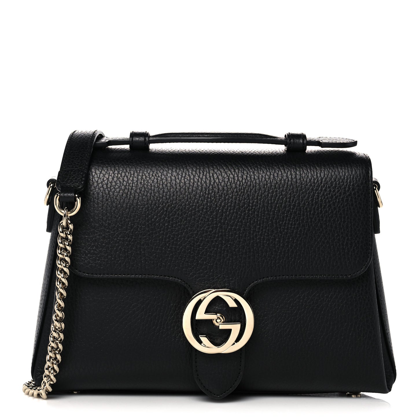 Dollar Calfskin Interlocking G Top Handle Shoulder Bag Black