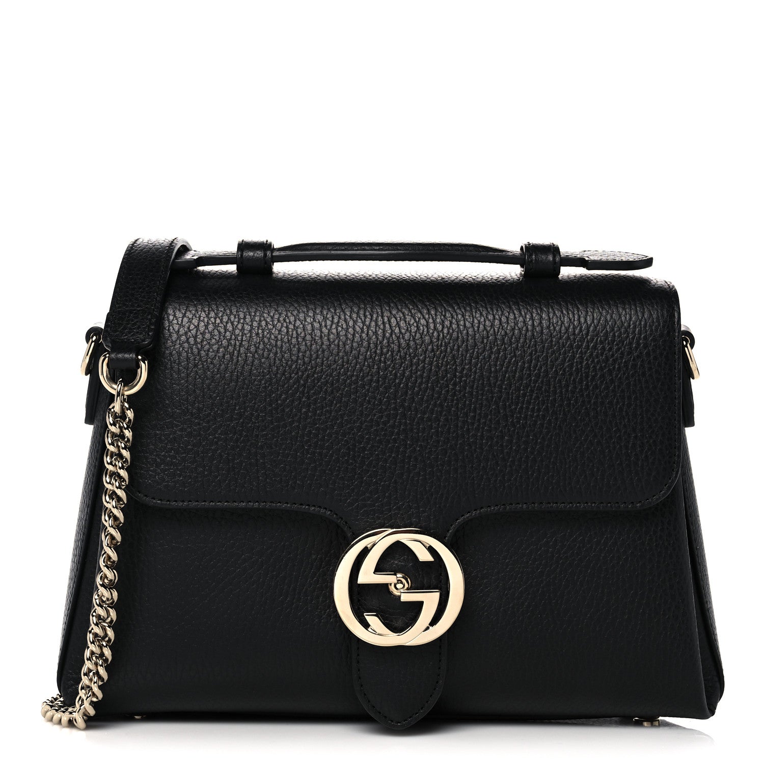 Gucci Dollar Calfskin Interlocking G Top Handle Shoulder Bag Black 1 of 12