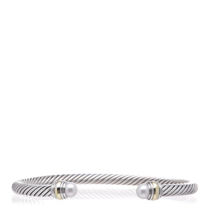 David Yurman Sterling Silver 14K Yellow Gold Pearl 5mm Cable Classics Bracelet 1 of 5