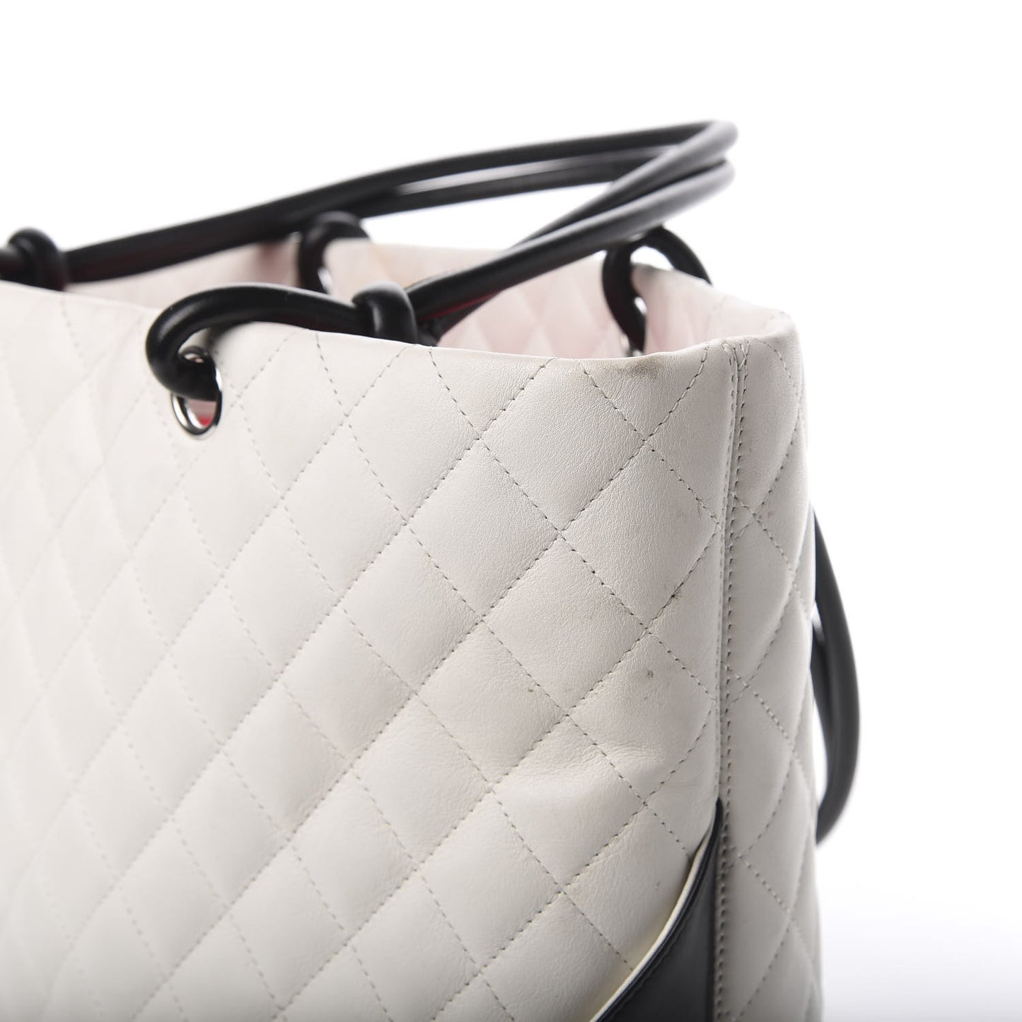 Calfskin Quilted Large Cambon Tote White Black