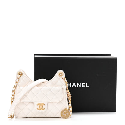 Chanel Shiny Crumpled Calfskin Quilted Small Wavy CC Hobo White 11 of 11