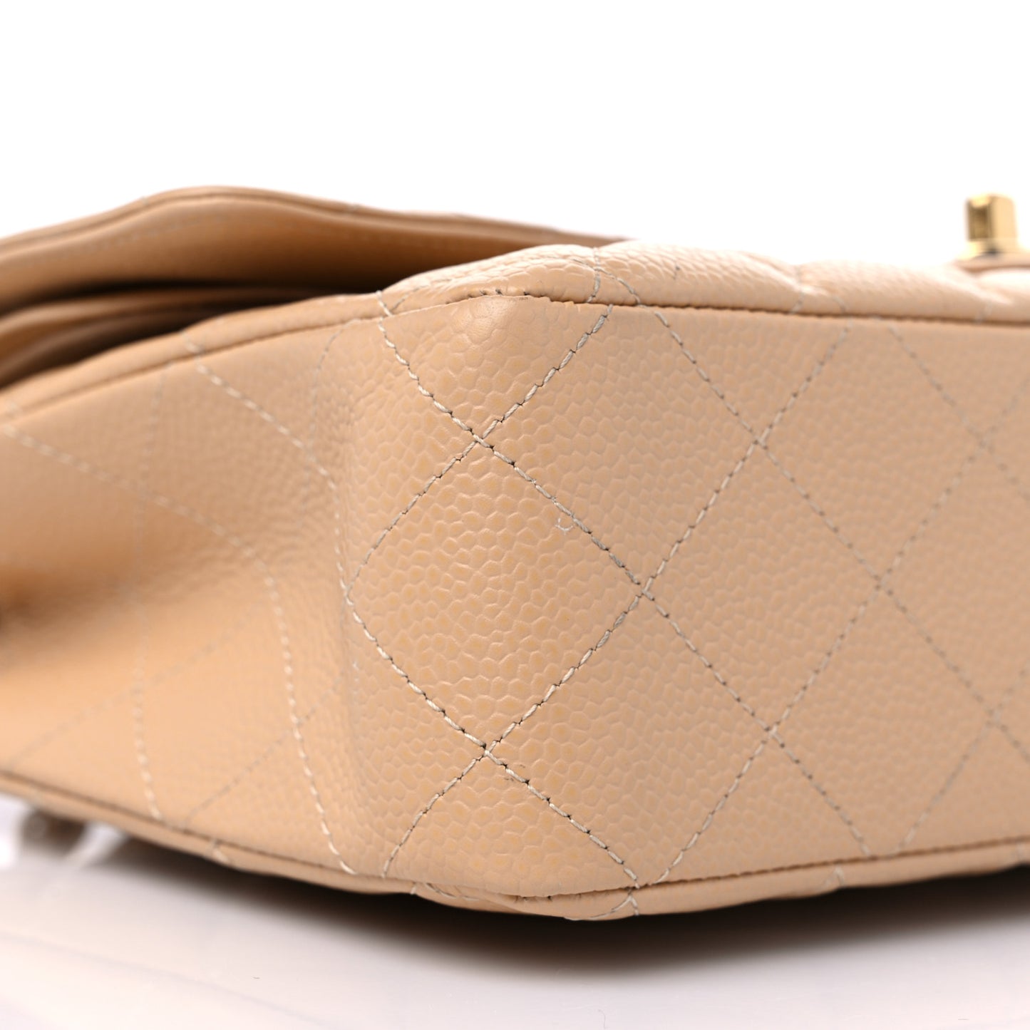 Caviar Quilted Medium Double Flap Beige