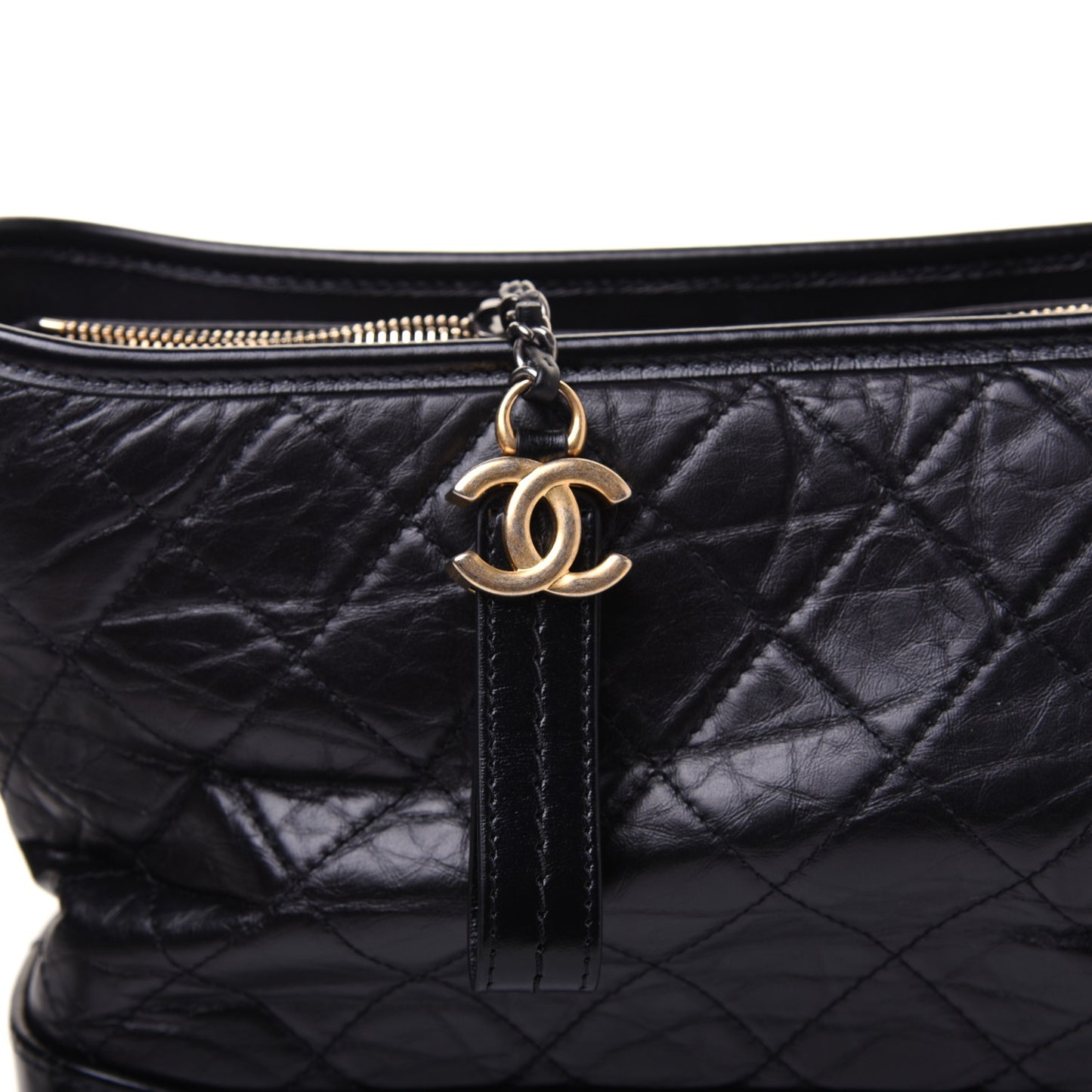 Aged Calfskin Quilted Medium Gabrielle Hobo Black