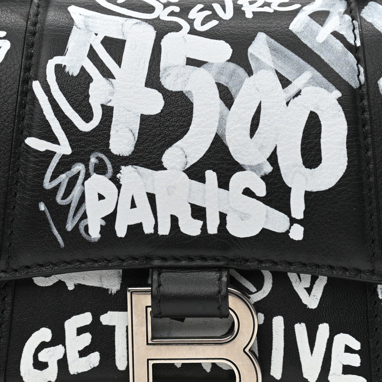 Smooth Calfskin Graffiti Hourglass Top Handle Bag XS Black White