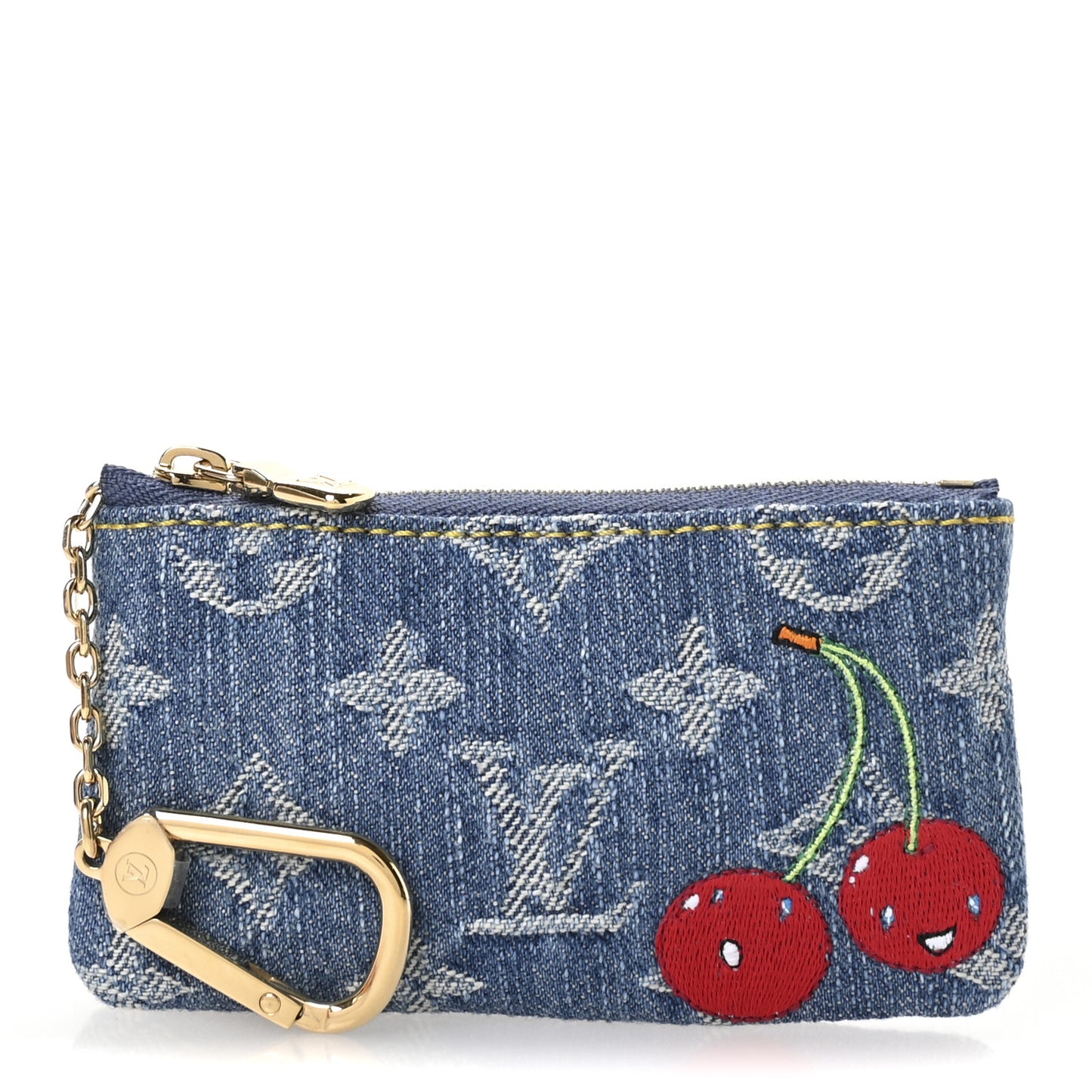 LV X TM Monogram Denim Cerises Key Pouch Blue