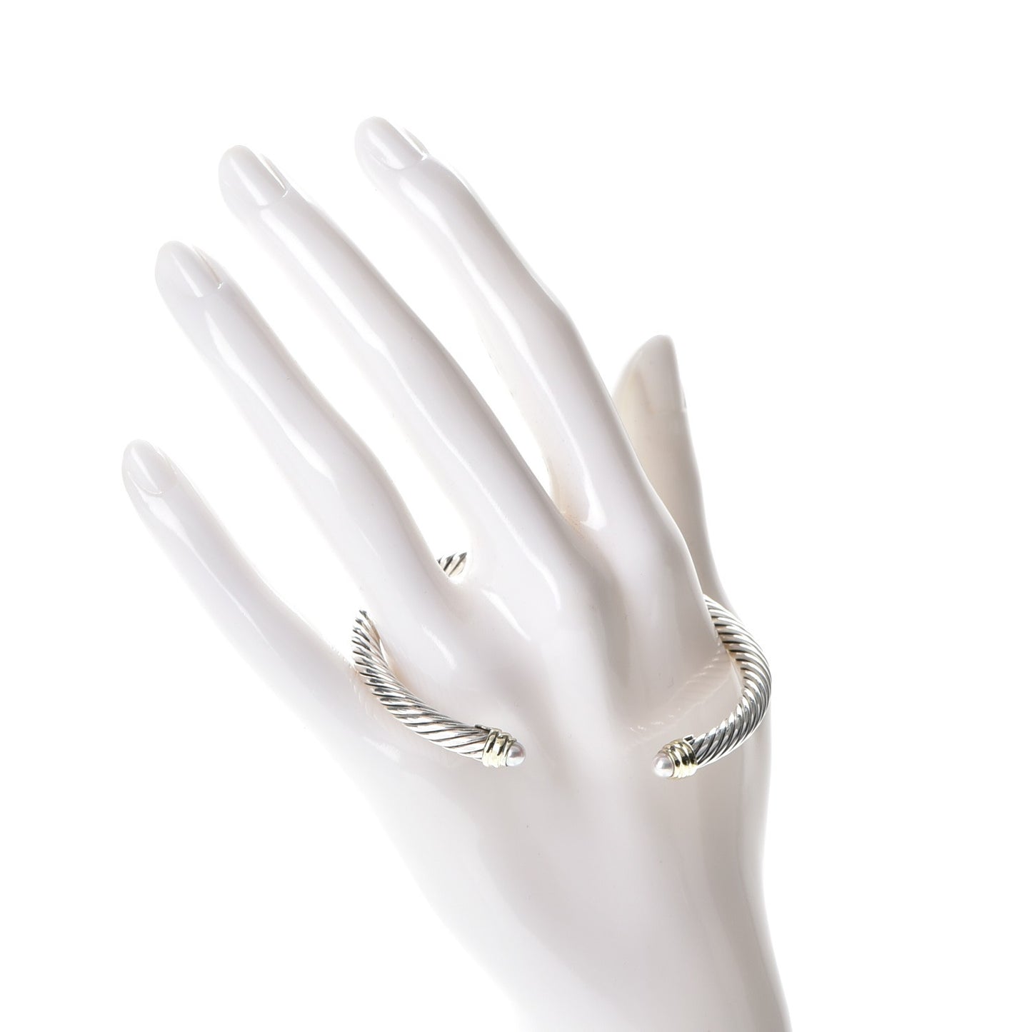 Sterling Silver 14K Yellow Gold Pearl 5mm Cable Classics Petite Color Bracelet