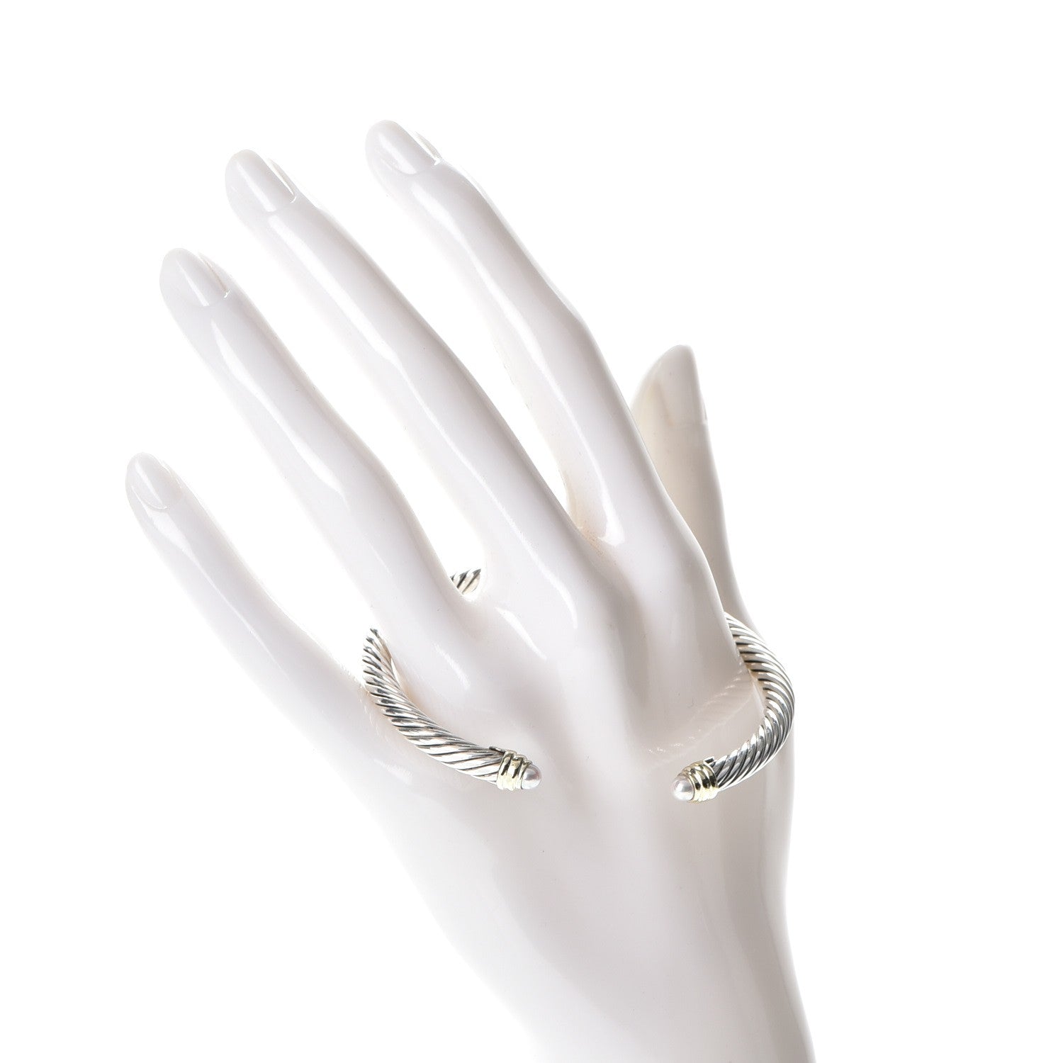 David Yurman Sterling Silver 14K Yellow Gold Pearl 5mm Cable Classics Petite Color Bracelet 2 of 5