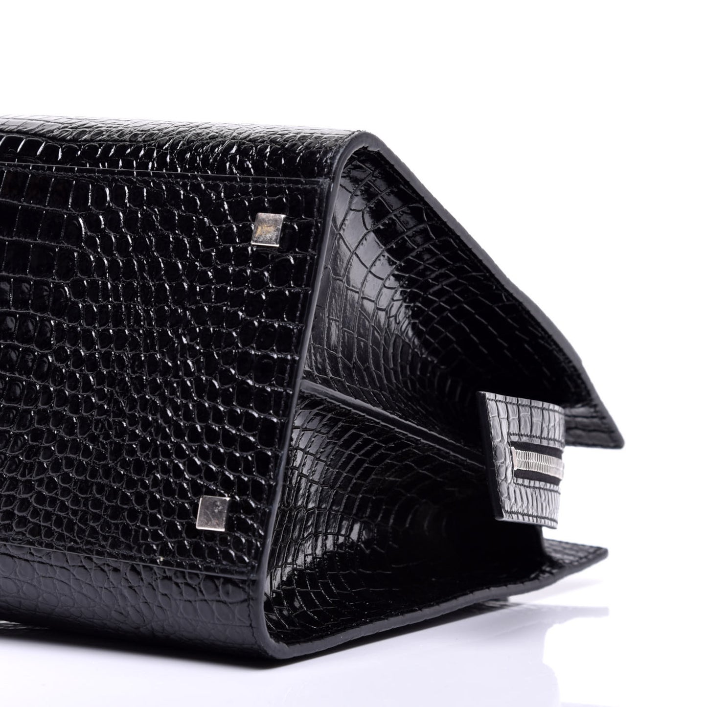 Croc Calfskin Embossed Medium Uptown Tote Black