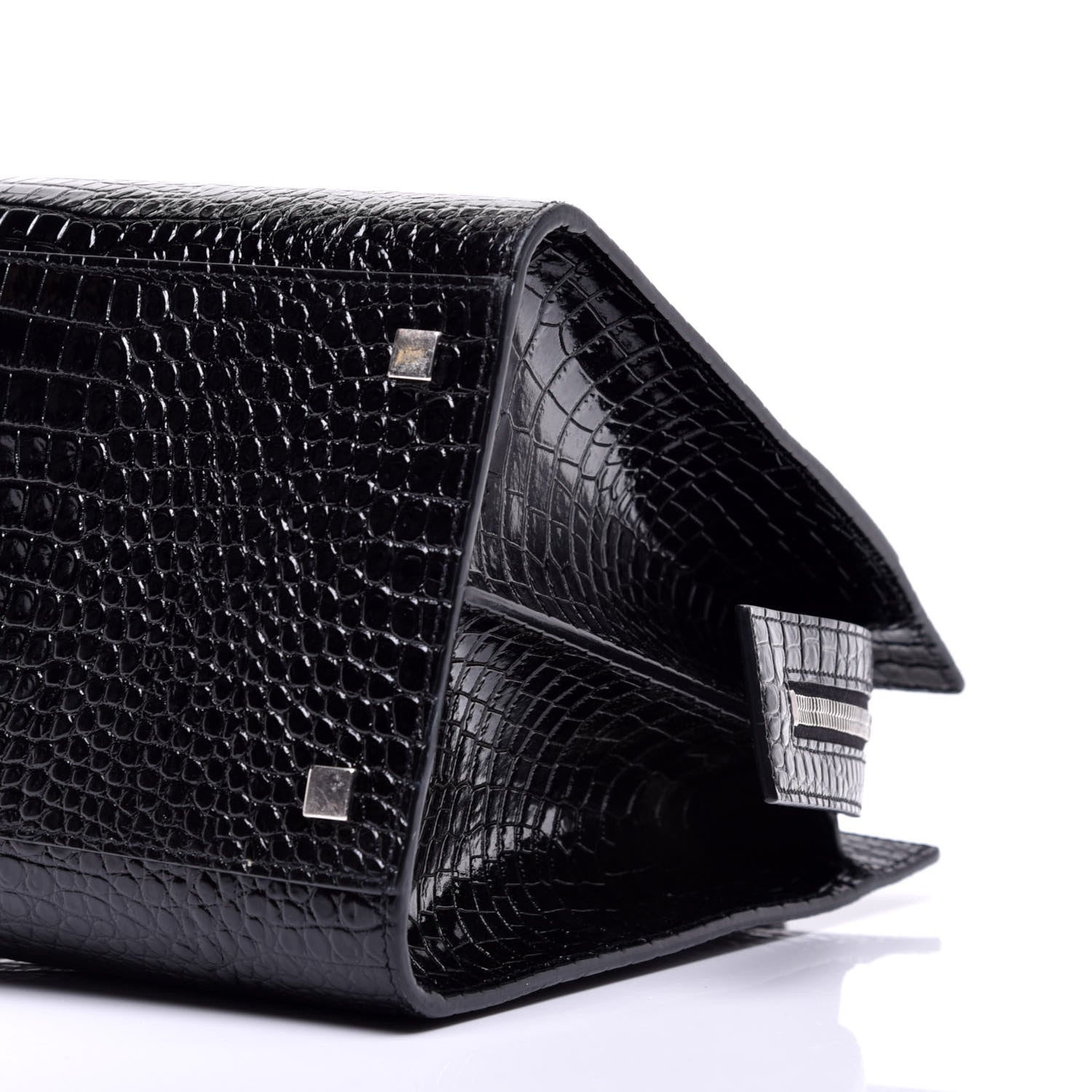 Saint Laurent Croc Calfskin Embossed Medium Uptown Tote Black 8 of 8