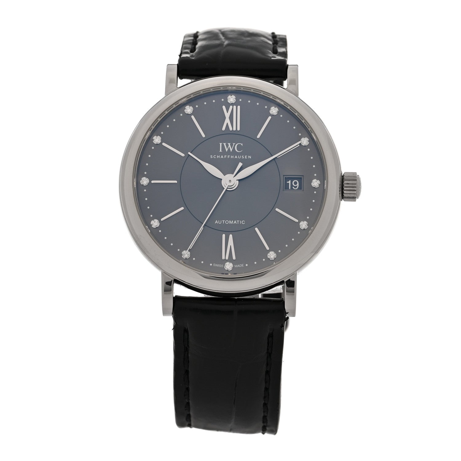 IWC Stainless Steel Alligator Diamond 37mm Portofino Automatic Watch Grey IW458104 1 of 5