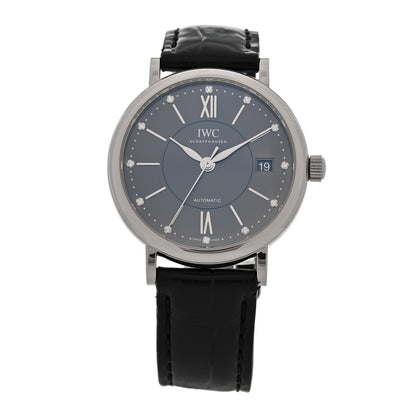 IWC Stainless Steel Alligator Diamond 37mm Portofino Automatic Watch Grey IW458104 1 of 5