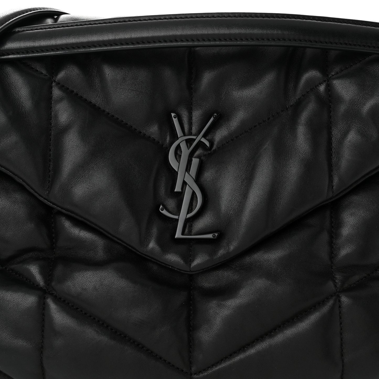 Lambskin Quilted Monogram Monochrome Medium Loulou Puffer Chain Satchel Black