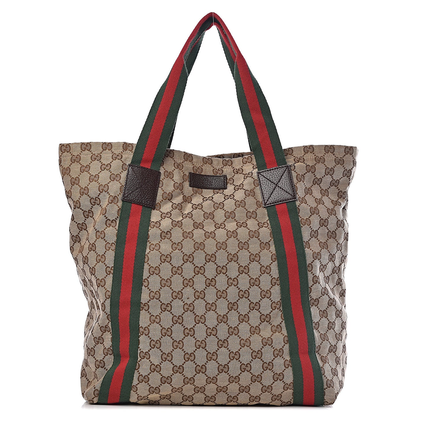 GG Monogram Medium Web Handle Vertical Tote Dark Brown