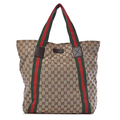 Gucci GG Monogram Medium Web Handle Vertical Tote Dark Brown 1 of 10