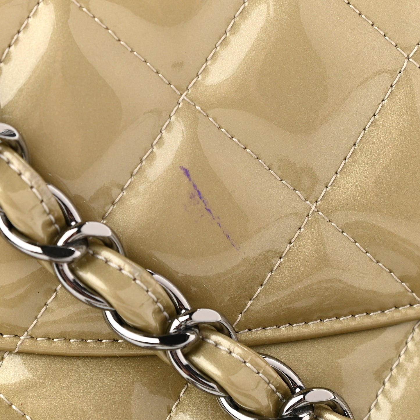 Patent Calfskin Quilted Jumbo Double Flap Gold