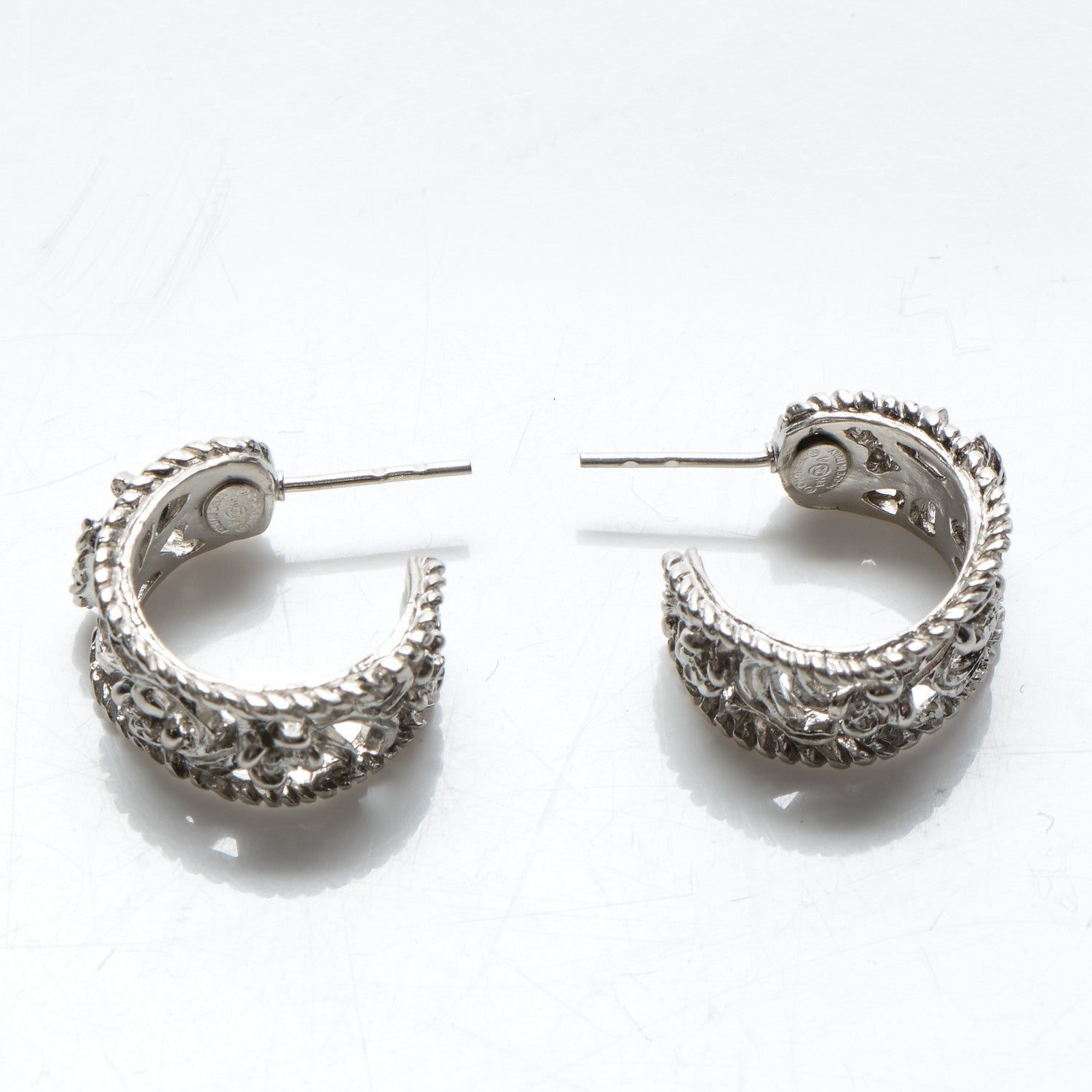Chanel CC Camellia Hoop Earrings Silver 3 of 4