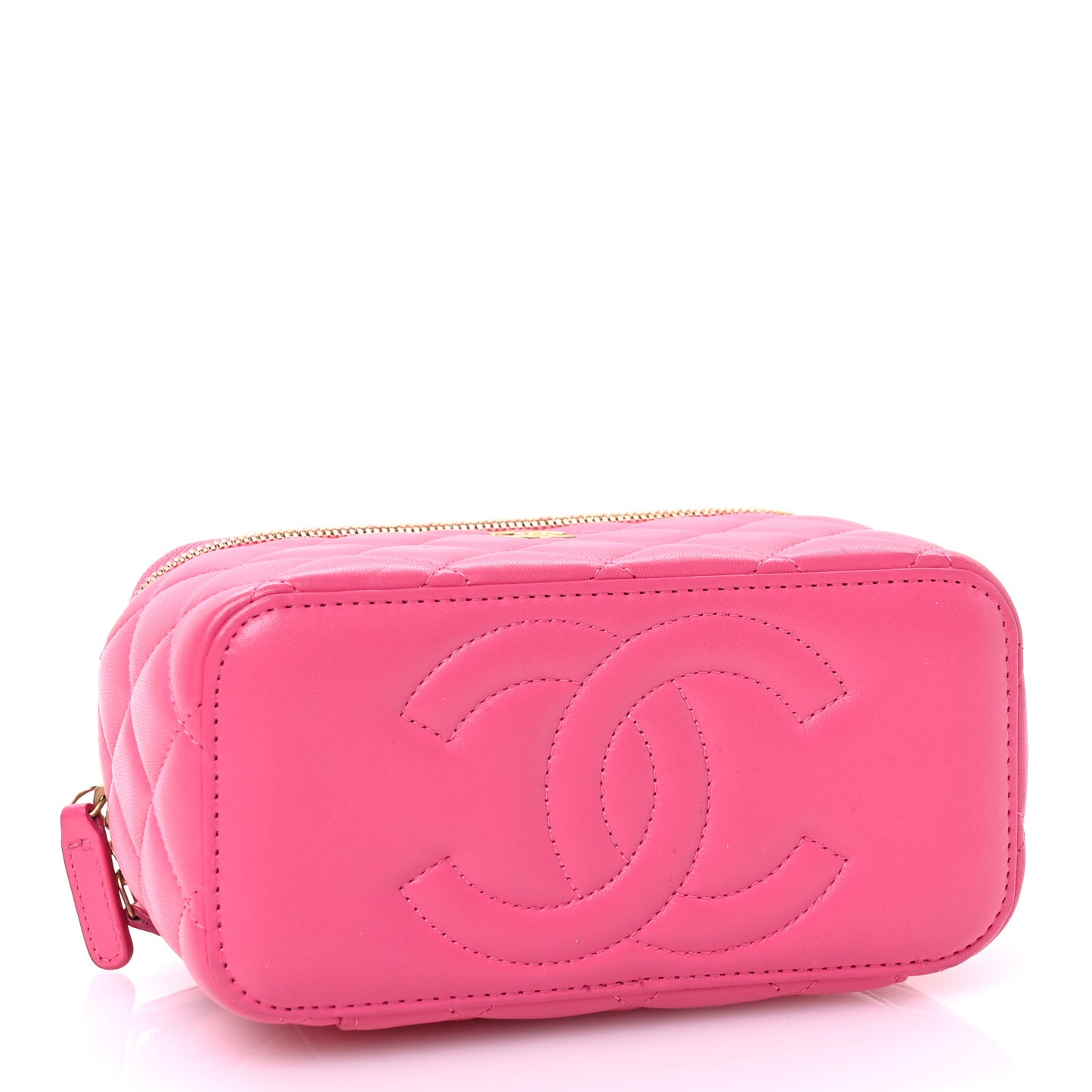 Lambskin Enamel Quilted Small Coco Hearts Vanity Case With Chain Pink