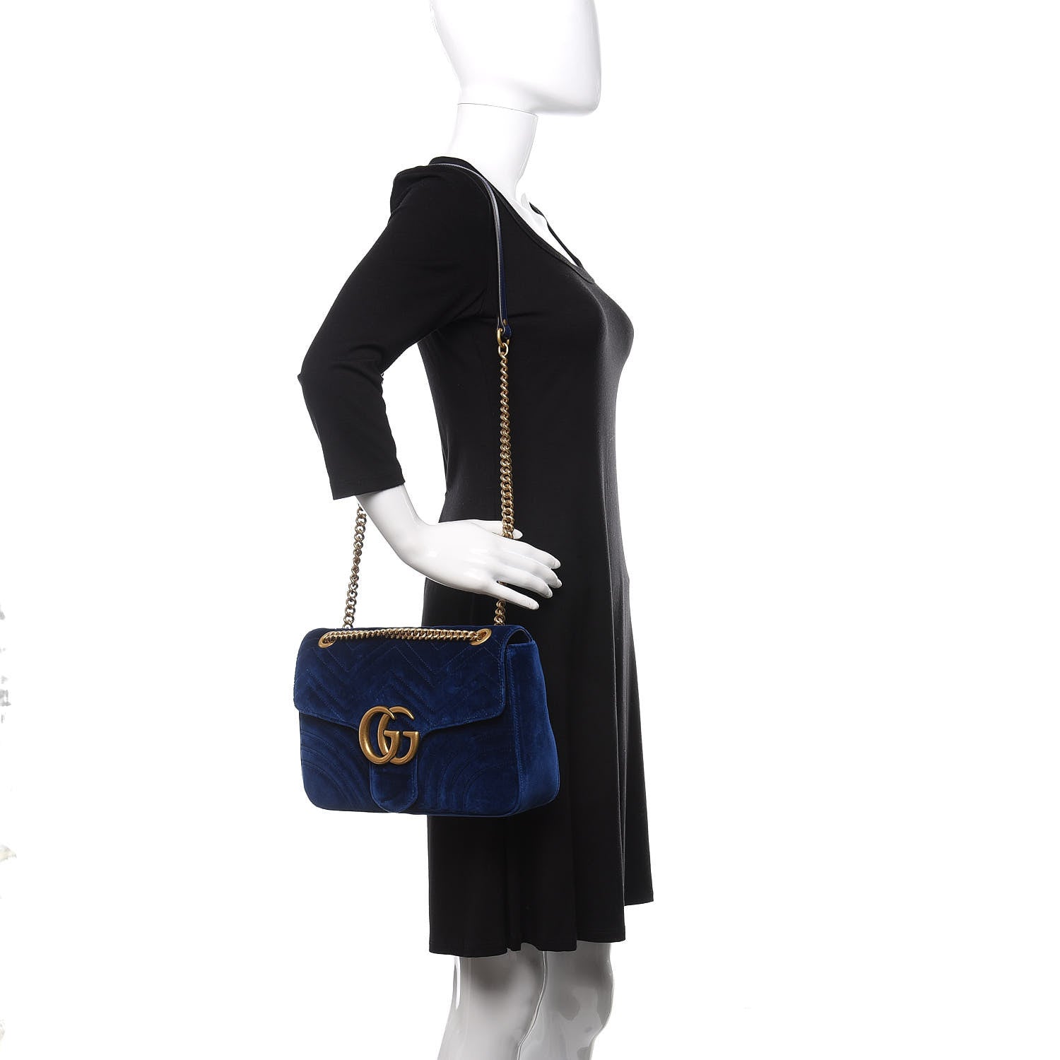 Gucci Velvet Matelasse Medium GG Marmont Shoulder Bag Cobalt Blue 2 of 10