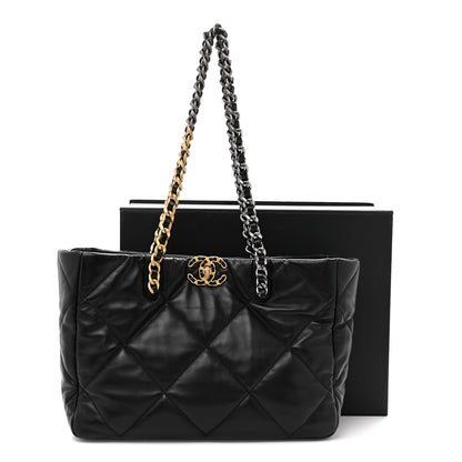 Chanel Lambskin Quilted Chanel 19 East West Shopping Bag Black 11 of 11