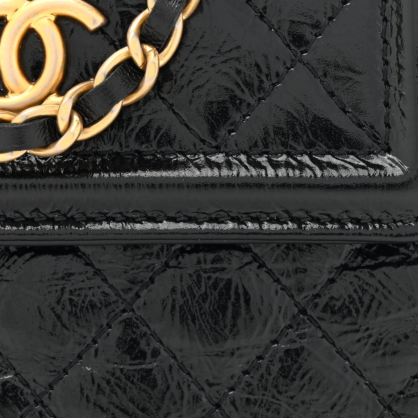 Shiny Aged Calfskin Quilted Waist Belt Bag Black