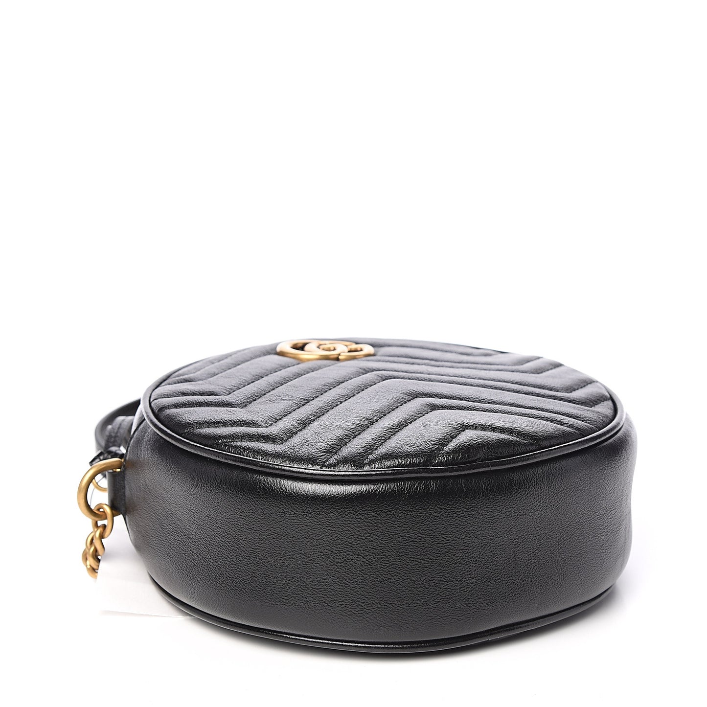 Azalea Calfskin Matelasse Heart Mini GG Marmont Round Shoulder Bag Black