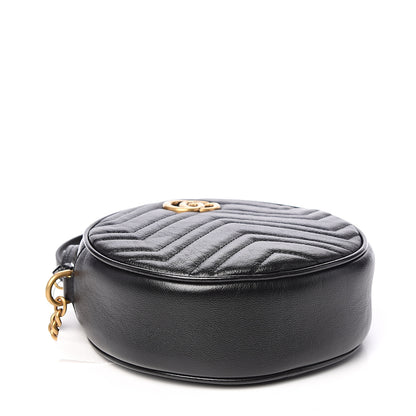 Gucci Azalea Calfskin Matelasse Heart Mini GG Marmont Round Shoulder Bag Black 3 of 9
