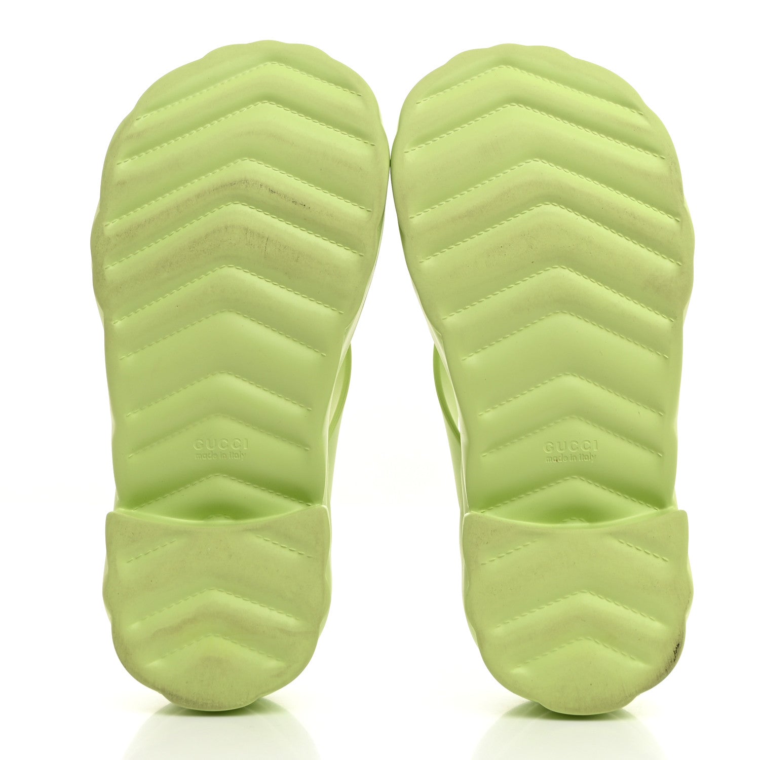 Gucci Rubber Chevron Logo Embossed Womens Thong Platform Sandals 41 Light Green 5 of 8