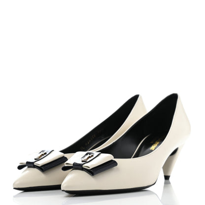 Saint Laurent Calfskin Bow Anais Pumps 36.5 White 3 of 10