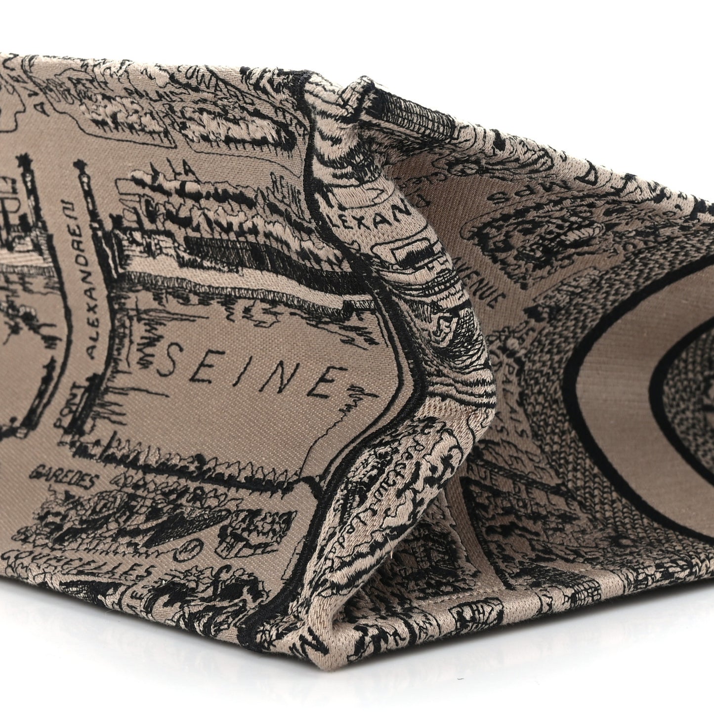 Canvas Embroidered Large Plan De Paris Book Tote Beige Black
