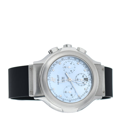 Hublot Stainless Steel Rubber Diamond Blue Mother of Pearl 37mm MDM Quartz Watch 1640.1 2 of 5