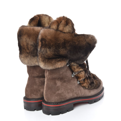Christian Louboutin Suede Orylag Fur Mens Snow Black Flat Hiking Boots 41 Testa Di Moro Naturel 4 of 9