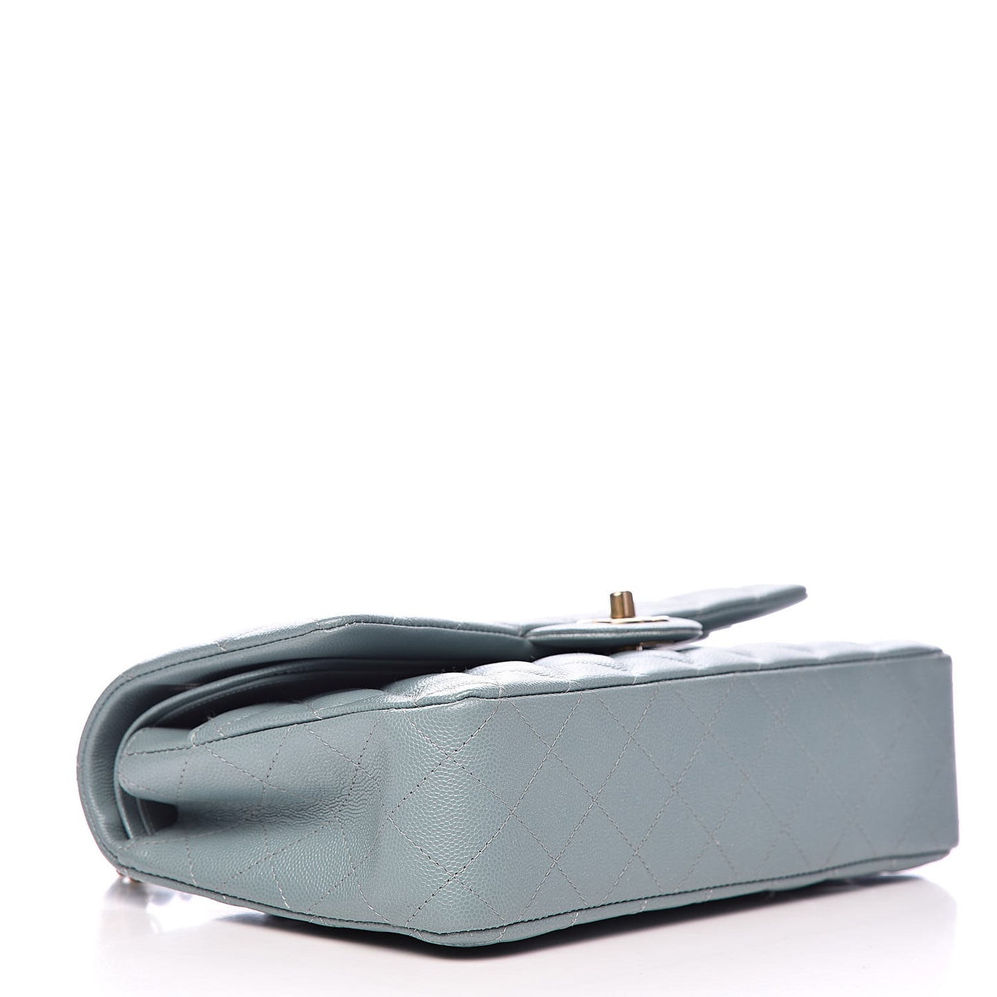 Iridescent Caviar Quilted Medium Double Flap Light Blue