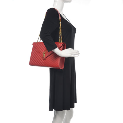Saint Laurent Grain De Poudre Matelasse Chevron Large Monogram Satchel Lipstick Red 2 of 10