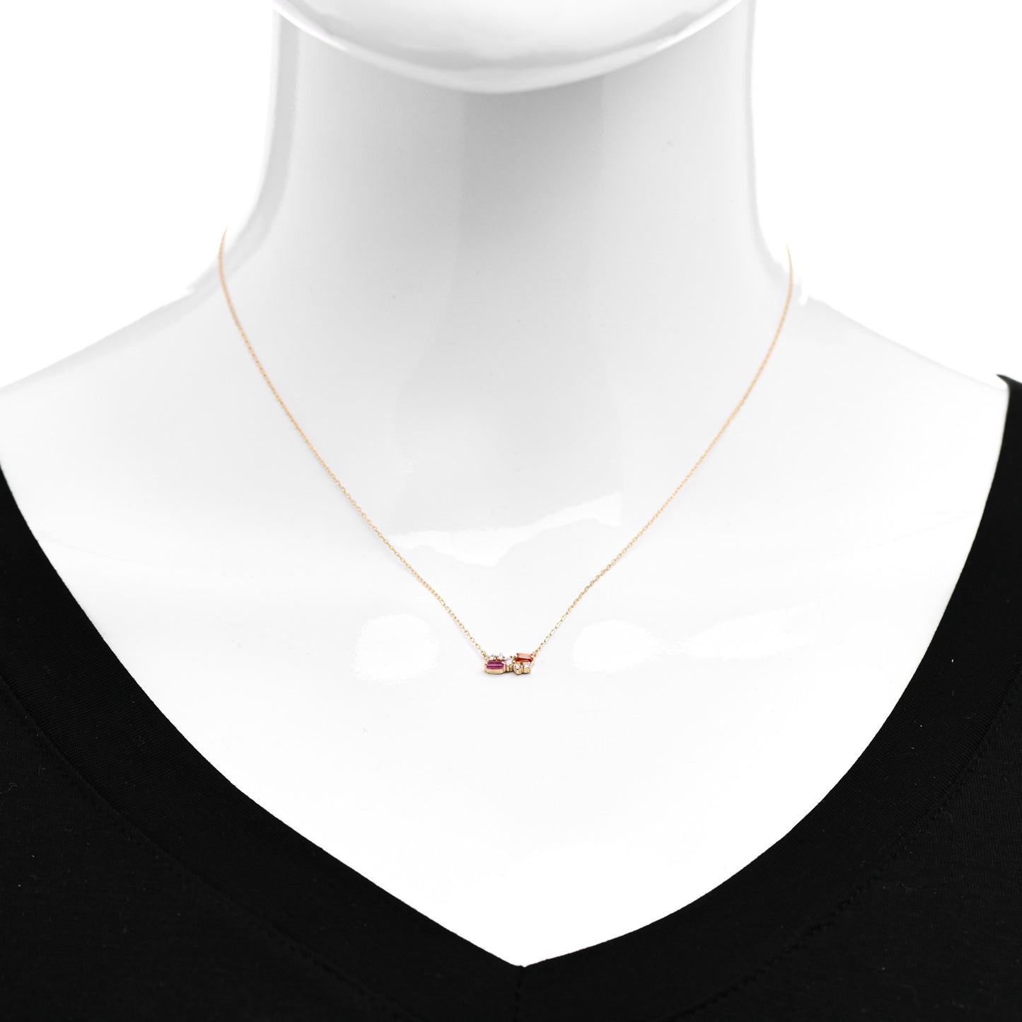18K Yellow Gold Diamond Pink Sapphire Orange Topaz Pendant Necklace