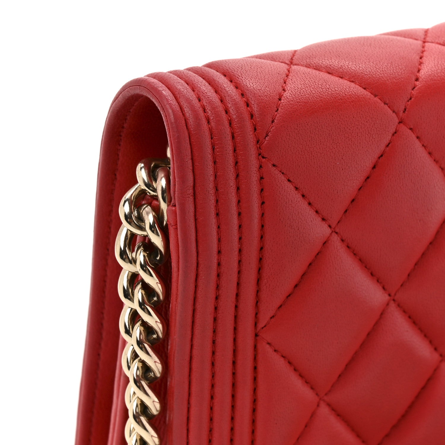 Chanel Lambskin Quilted Boy Wallet On Chain WOC Red 16 of 16