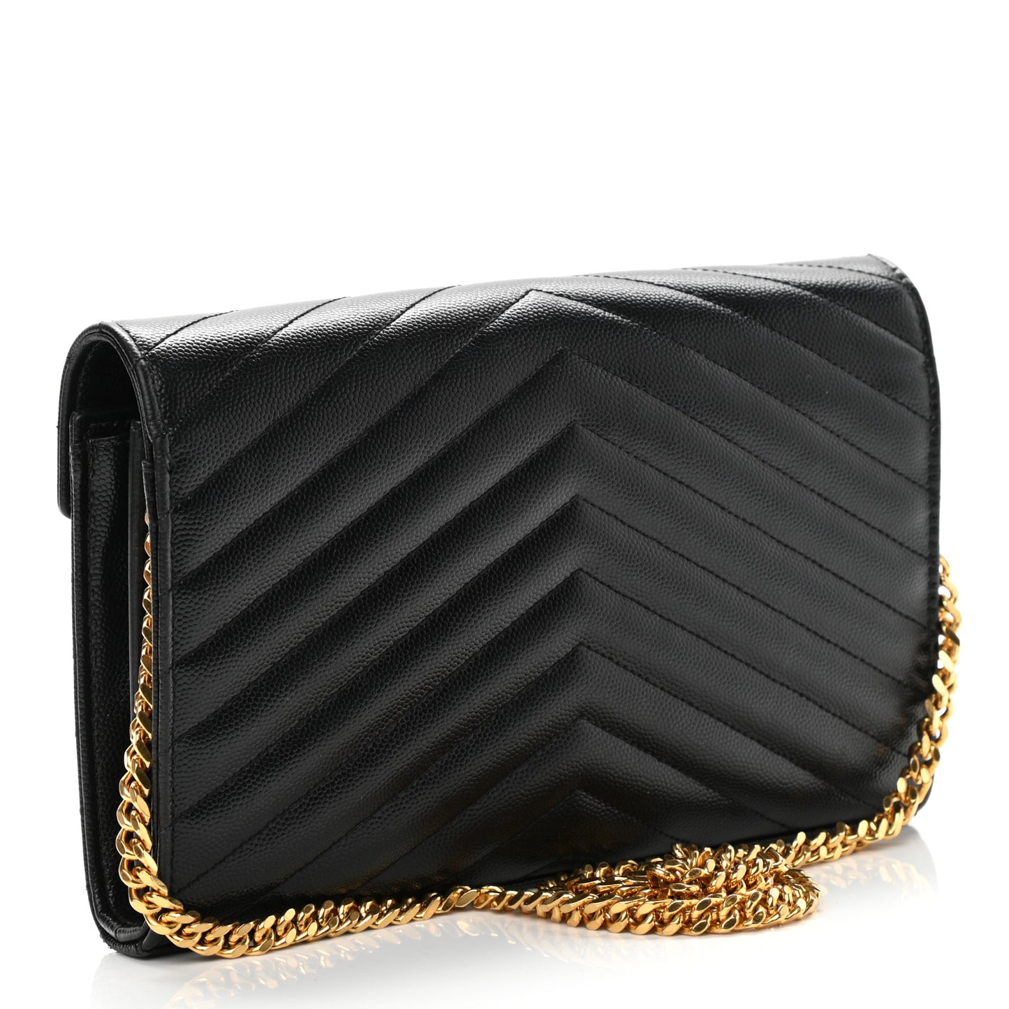 Grain De Poudre Matelasse Chevron Monogram Chain Wallet Black