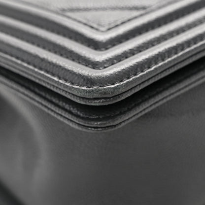 Chanel Caviar Chevron Quilted Medium Boy Flap Dark Grey 12 of 12