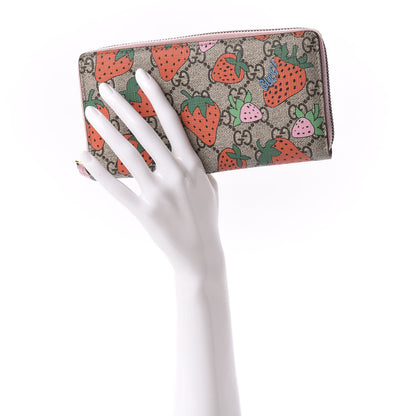 Gucci GG Supreme Monogram Strawberry Zip Around Wallet Light Pink 2 of 10