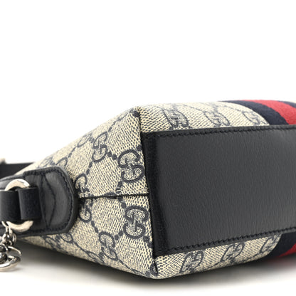 Gucci GG Supreme Monogram Textured Dollar Calfskin Web Small Ophidia Dome Shoulder Bag Beige Blue 16 of 21