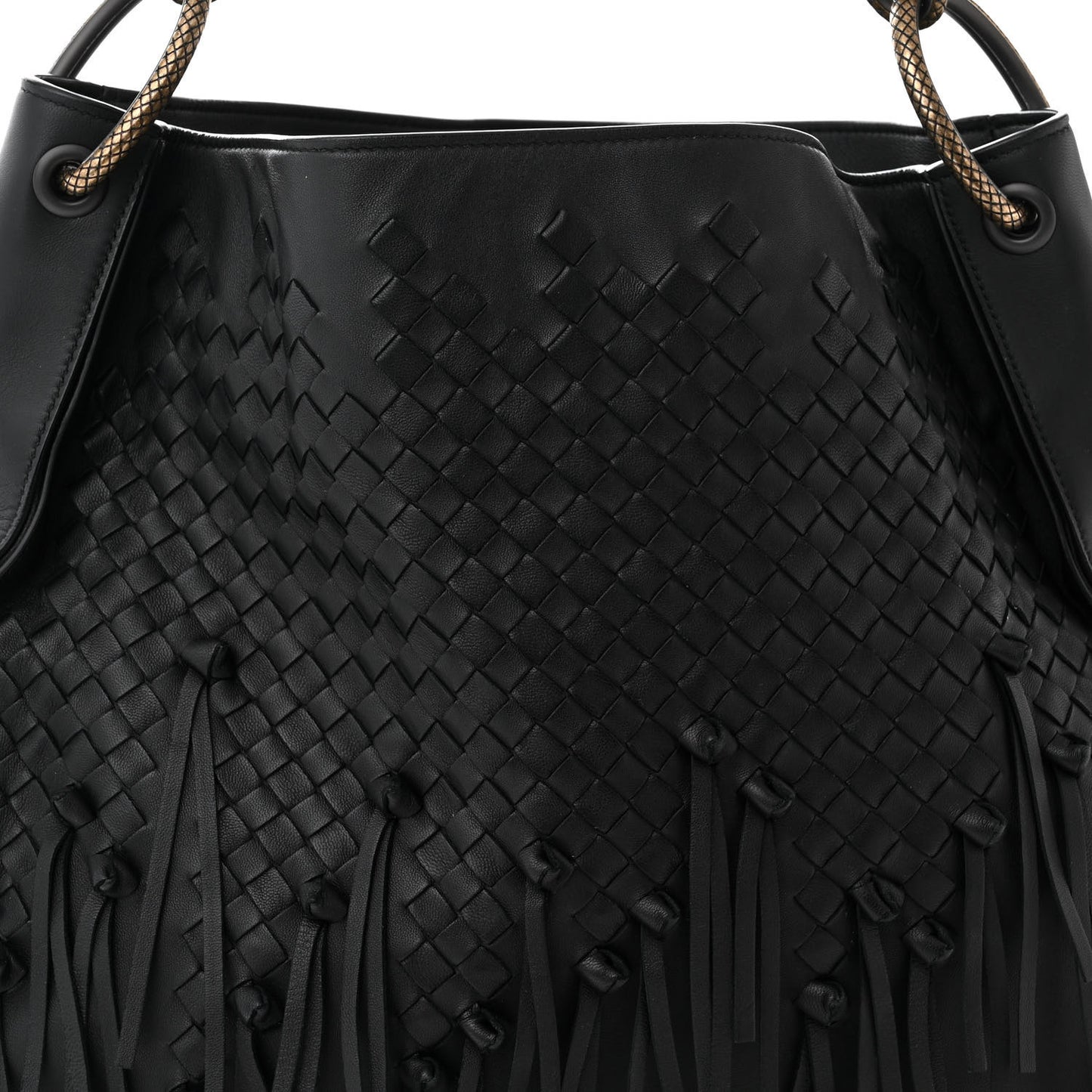 Nappa Intrecciato Fringe Brio Loop Hobo Black