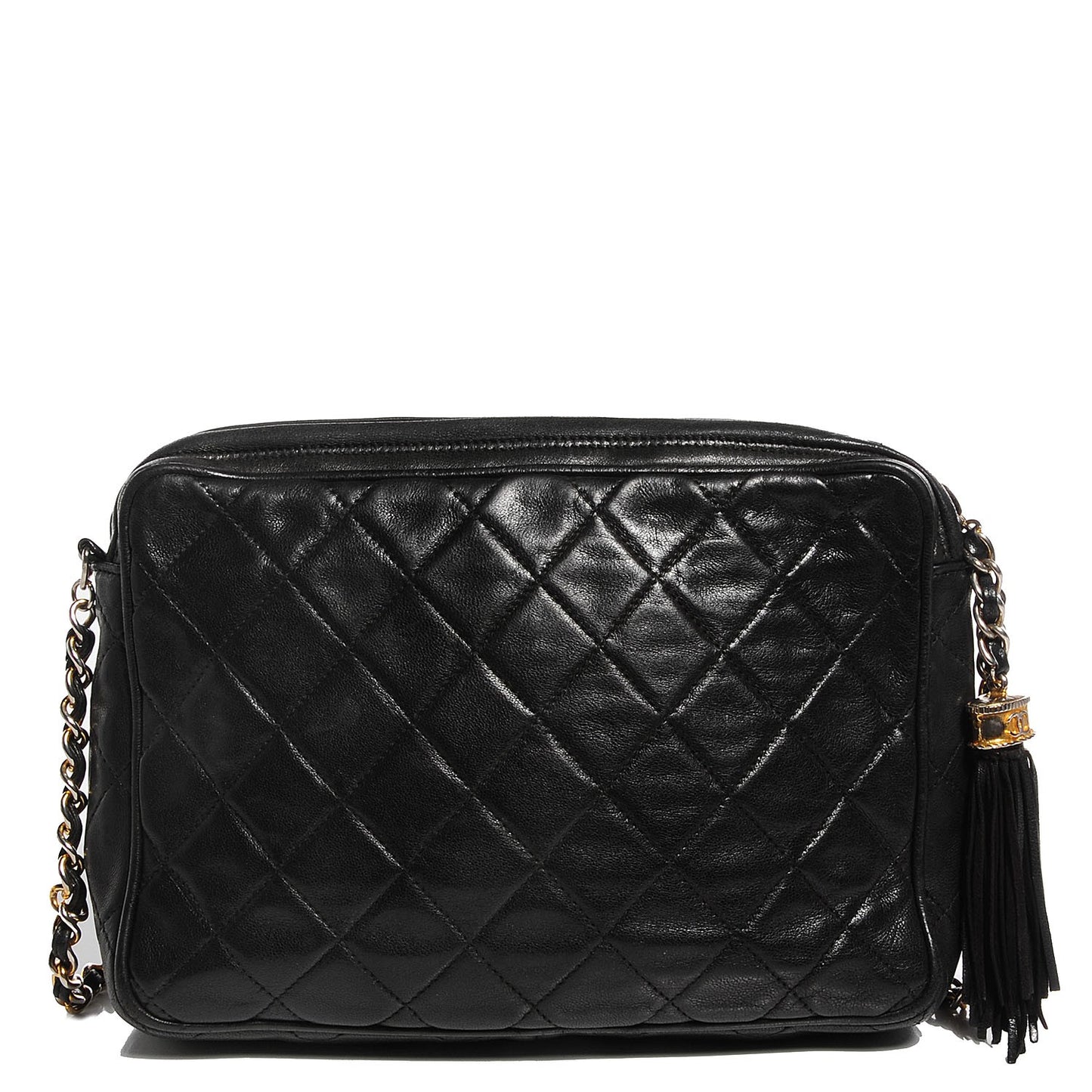 Lambskin Quilted Tassel Camera Case Black