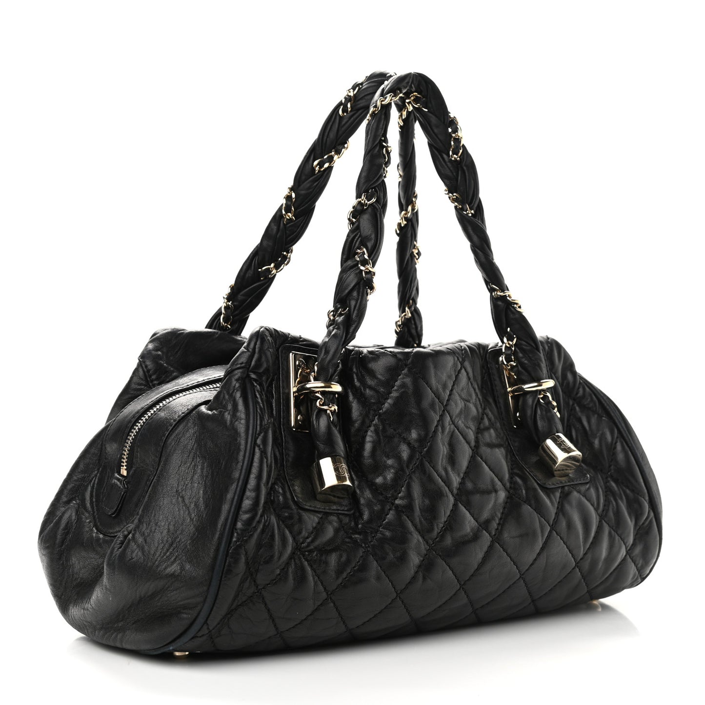 Distressed Lambskin Lady Braid Bowler Black